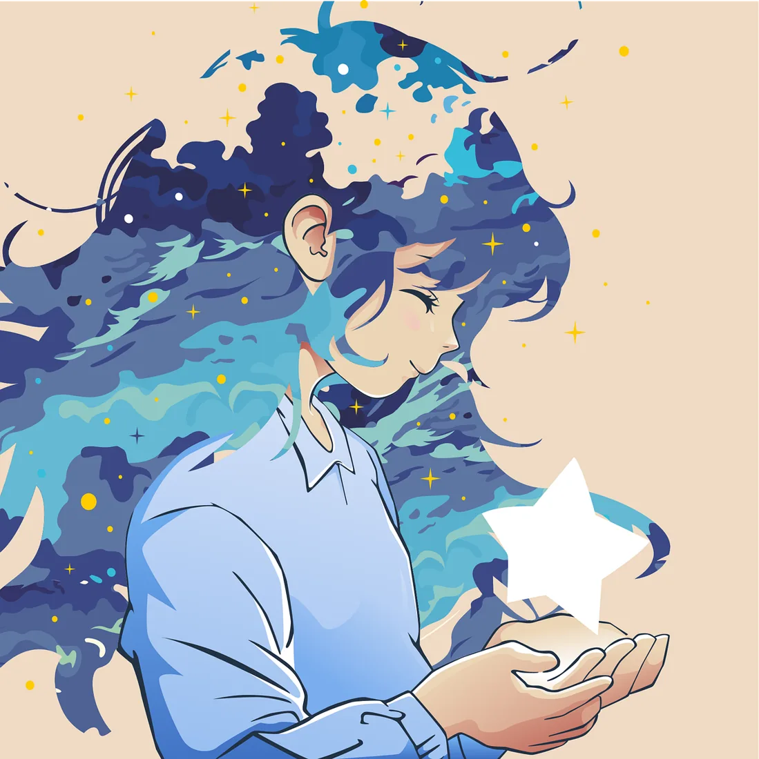 Illustration of a girl holding a glowing star